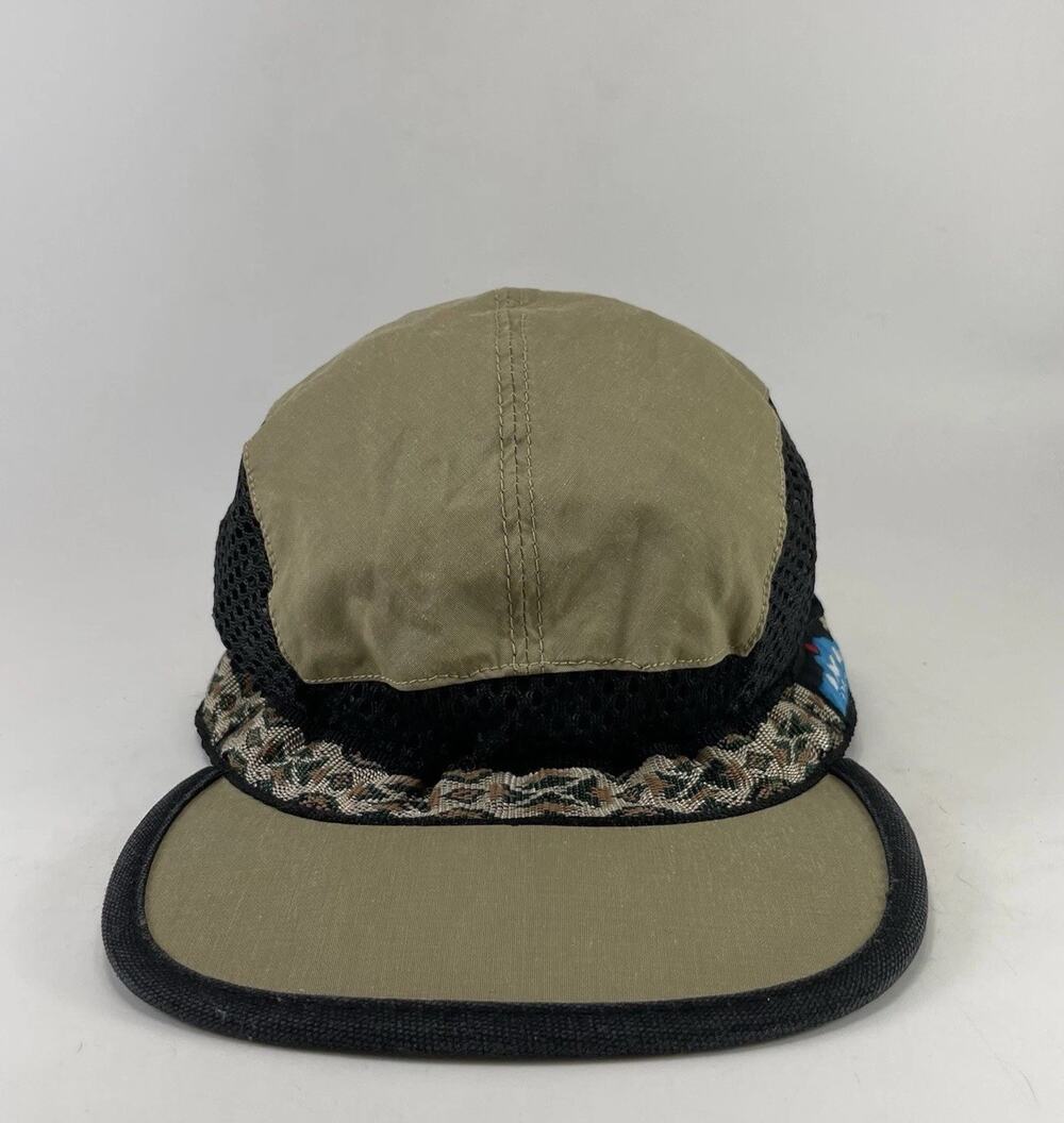 KAVU Trailrunner Khaki Black Mesh 5 Panel Hat Size Small Hiking Outdoor Cap